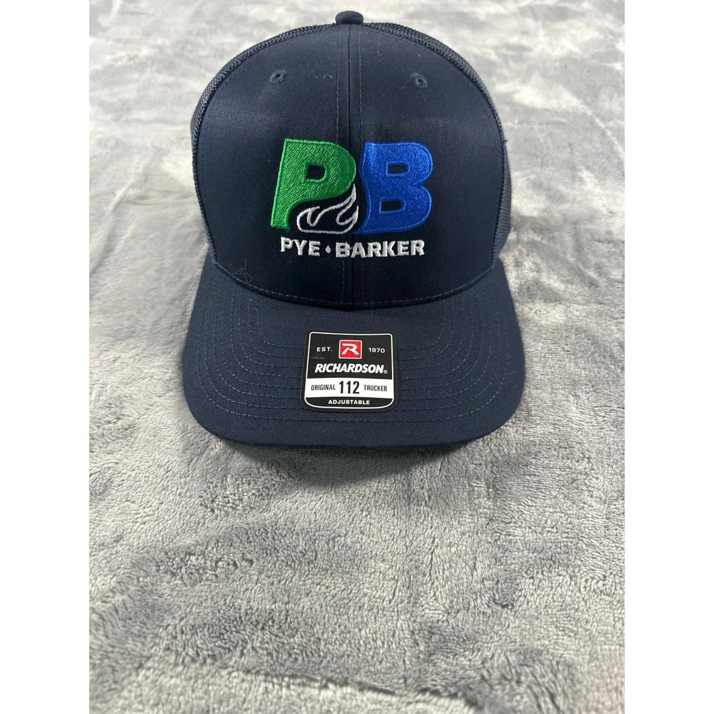 Richardson 112 Trucker Hat Navy Blue Pye-Barker Embroidered Logo Snapback Cap